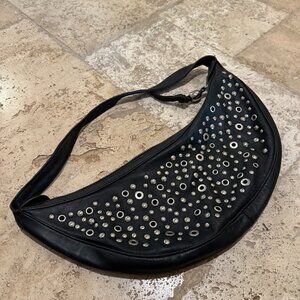 Express Black Leather Studded Handbag